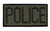 Black on green embroidered Police patch measuring 4x2 inches