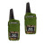 Pair of RealTree® camouflage walkie talkies with green housings and black antennas, designed for outdoor use with an approximate 1000 ft communication range