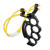 brass knuckle sling shot fully assembled with black brass knuckle, attachments and rubber sling.