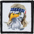 Patriotic eagle morale patch with blonde hair and American flag headband featuring hook backing for tactical gear