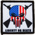 Liberty or Death American flag skull morale patch with crossed rifles and hook Velcro backing 2x2 inch