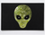 3 Inch x 5 Inch Green Alien Head Self-Adhesive Vinyl Decal on Black Background