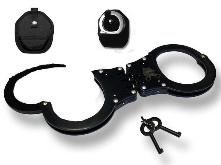 Black Hinged Double Lock Handcuffs and Case
