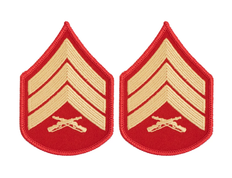 Marine Corps Chevron: Sergeant Embroidered Rank - Gold on Red - Female