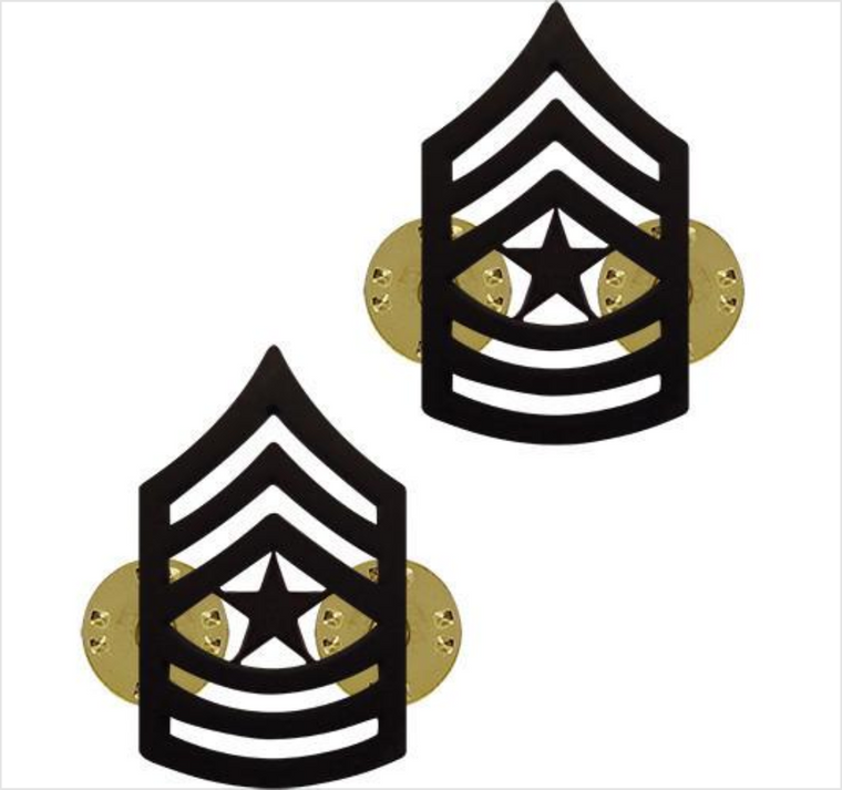 Army chevron rank: Hard Corps subdued metal finish: Enlisted: Sergeant Major (E-9).

