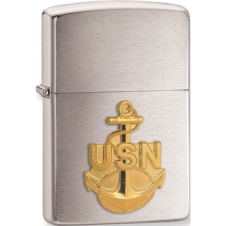 Zippo Lighter - US Navy Anchor (Brush Chrome)