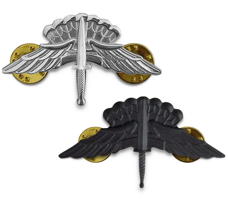 Mirror finish and black subdued free fall parachute badge (HALO wings)