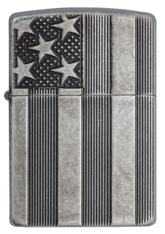 US Flag Antique Armor Case Silver Plated Zippo Lighter