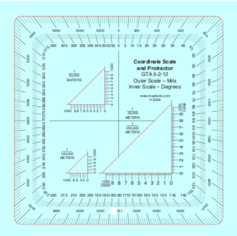 MILITARY STYLE COORDINATE GRID READER AND PROTRACTOR