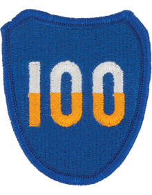 100th Infantry Division Class A full color patch featuring the iconic Century Division "100" shoulder sleeve insignia on a blue shield.
