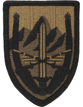 Combined Security Transition Command Scorpion OCP embroidered Army shoulder sleeve insignia with hook fastener backing made in the USA.