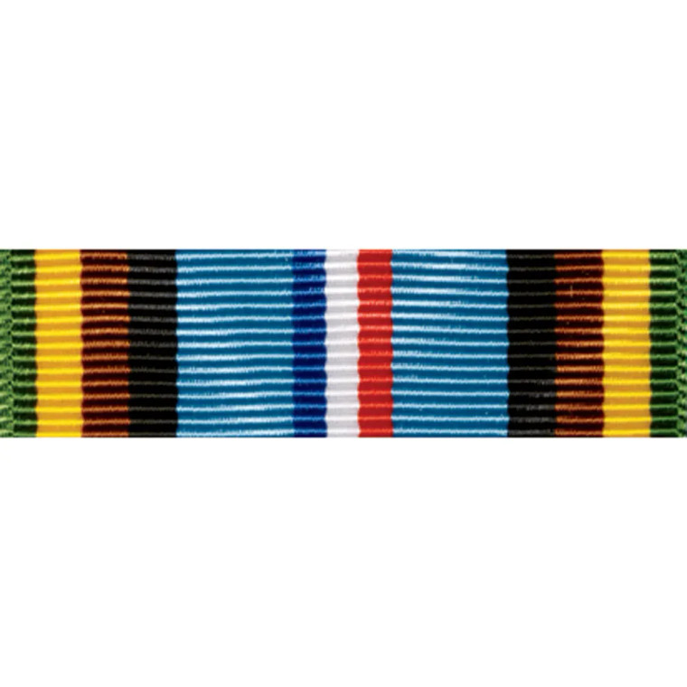 Armed Forces Expeditionary Medal ribbon authorized for U.S. military wear. Recognizes participation in designated U.S. military operations.