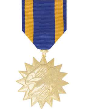 Air Medal anodized full-size medal with light blue and orange ribbon honoring aerial achievement and meritorious service