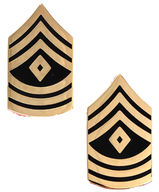 First Sergeant E8 1SG Corps Gold Pin on Rank Pair for Texas A&M Corps of Cadets