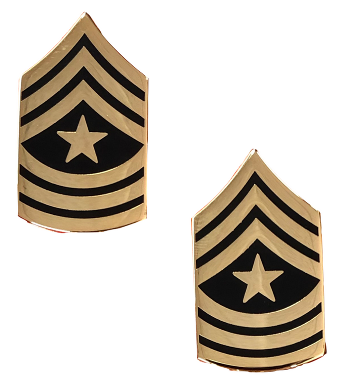 USA Made Sergeant Major E9 Corps Gold Pin-On Rank with Black Enamel - Sold as Pair