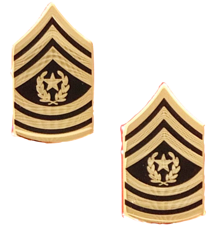 USA Made Command Sergeant Major Corps Gold Pin-On Rank with Black Enamel - Sold as Pair