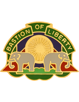 159th military police battalion unit crest with gold finish and pin back design