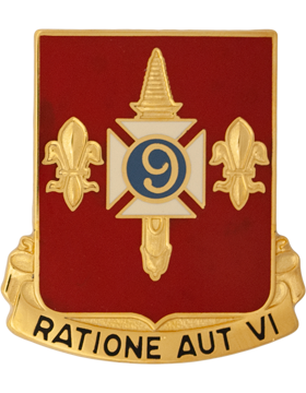 244th Air Defense Artillery unit crest DUI ratione aut vi army insignia red shield gold scroll