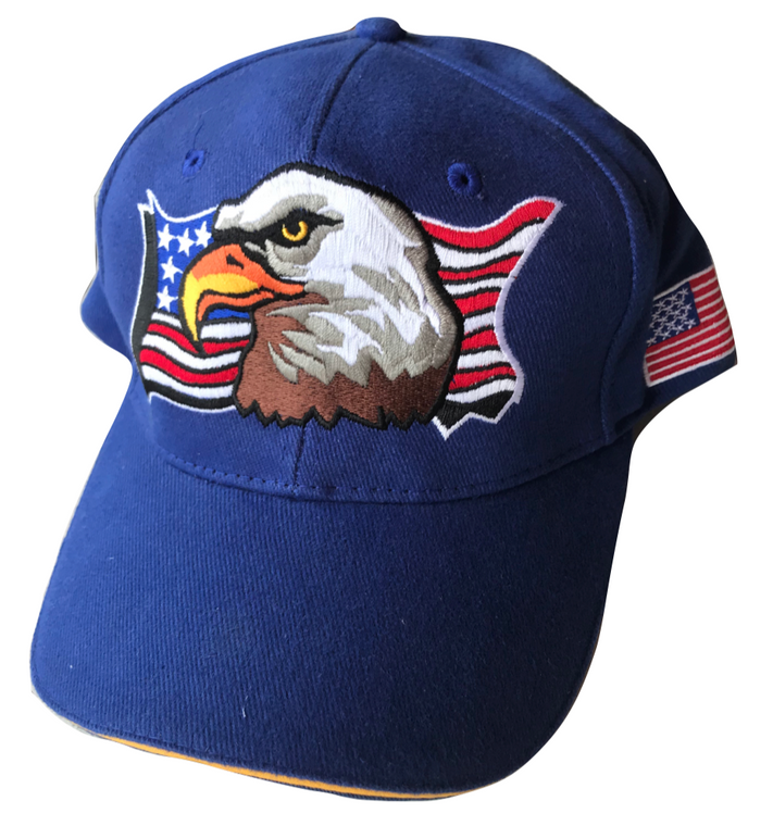 U.S.A. CAP WITH WAVING FLAG AND BALD EAGLE