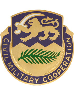 401st Civil Affairs Battalion Army Distinctive Unit Insignia featuring the Civil Military Cooperation motto