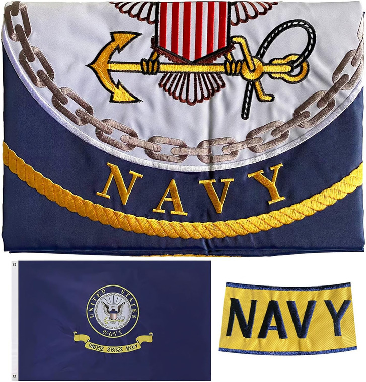 Navy Nylon Embroidered Flag 3'x5' 