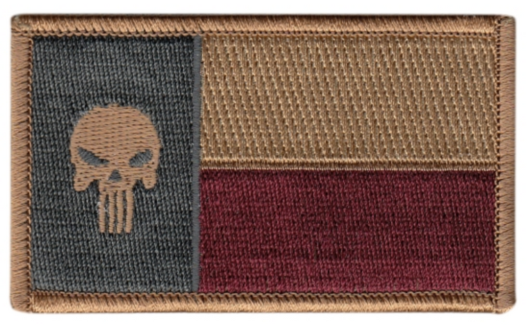 TEXAS FLAG PATCH W/SKULL - HOOK & LOOP BACK - SUBDUED FULL COLOR