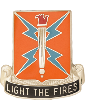  129th Signal Battalion Unit Crest with gold finish and "light the fires" motto. 