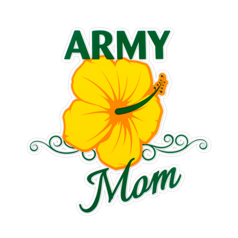 Army Mom Mylar Decal with yellow flower – 4.25x4.5 inches – Made in USA