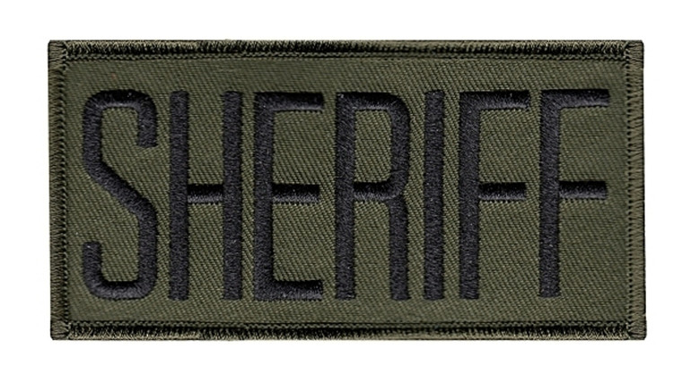 Black on OD Green Embroidered Sheriff Patch measuring 4x2 inches