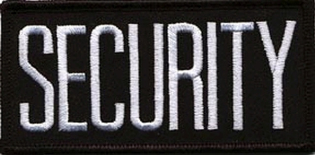 White on Black Embroidered Security Patch measuring 4x2 inches
