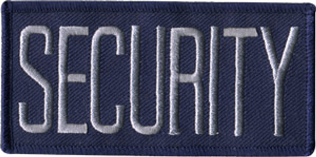 Silver on Navy Embroidered Security Patch measuring 4x2 inches