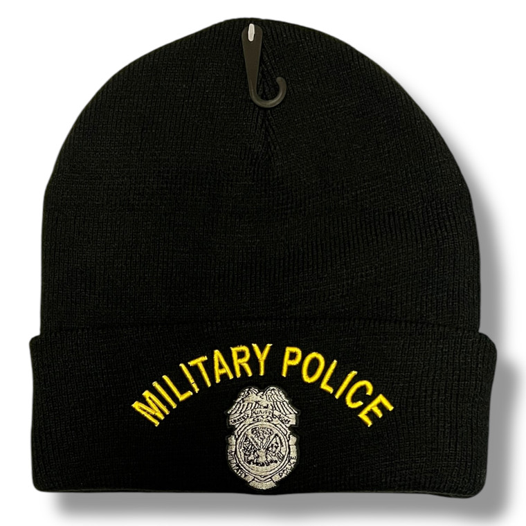 Black Military Police knit cap with embroidered MP badge