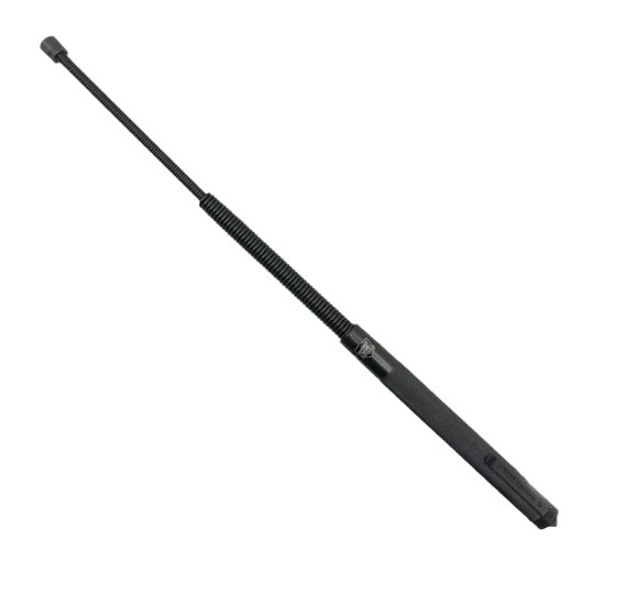 21 inch expandable spring baton designed for self defense and security use. Durable steel construction with compact, collapsible design.