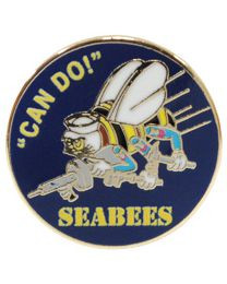 "can do" seabees navy pin with gold finish and pin back design