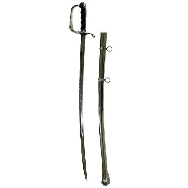 Army ceremonial sabre and cloth cover shown in full-length display configuration. 