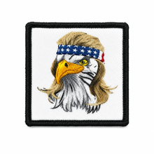 Redneck Eagle embroidered morale patch featuring a bald eagle with a patriotic stars-and-stripes bandana and mullet hairstyle.