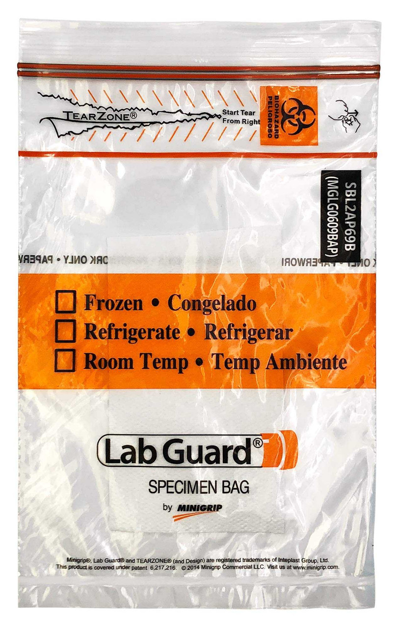 Biohazard MiniGrip Lab Guard Specimen Bag 6x9