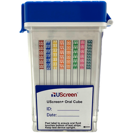 UScreen® Oral Plus Multi-Drug 10-Panel Saliva/Oral Fluid Flip-Top Click-Cube Test with Saliva Saturation Indicator, Employment & Insurance Use Approved, 25/Box