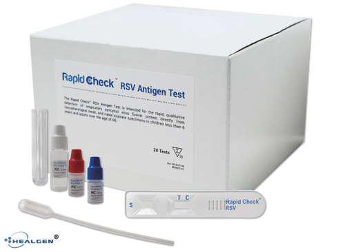 Rapid Check™ RSV Antigen Rapid Test Kit, 20/Box, Item # GCRSV-502Sa, GCRSV-502b-PBS