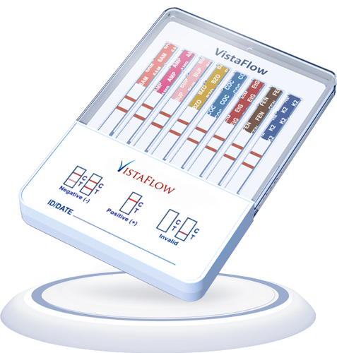 Vistaflow Gabapentin Drug Test Dip Card showing the 1000ng/mL GAB test panel and result windows.
