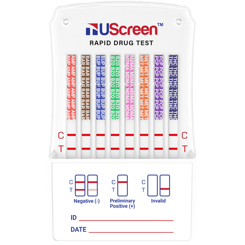 UScreen® 10 Panel Drug Test Dip Card, OTC, CLIA Waived, Strips Visible USSDIP-10BUP