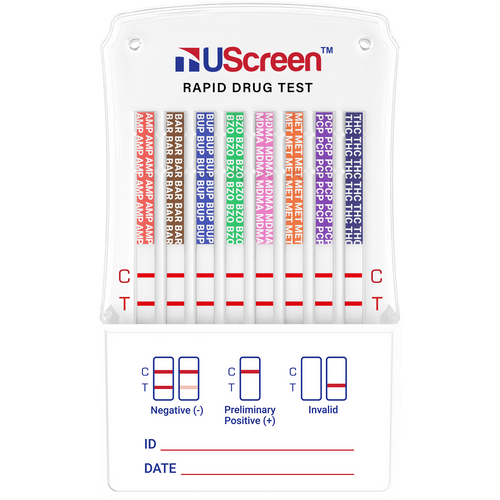 UScreen® 10 Panel Drug Test Dip Card, OTC, CLIA Waived, Strips Visible USSDIP-10M