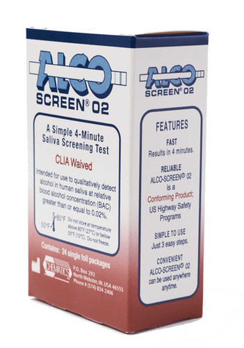 56024 Alco-Screen .02 Saliva Alcohol Test Strips CLIA Waived American Screening, 24/Box