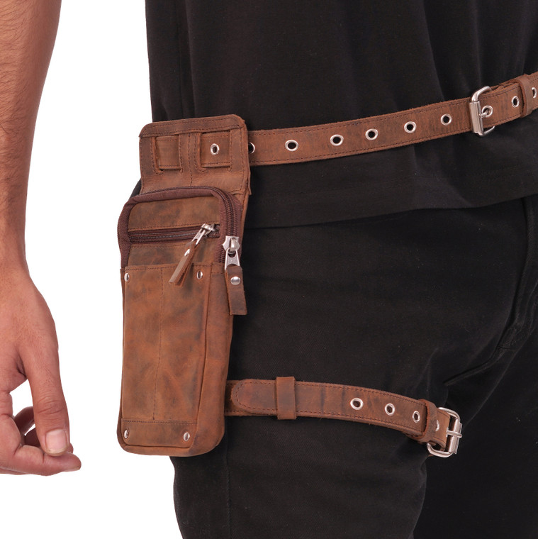 Leg Holster Leather Thigh Bag Utility Belt Unisex - Brown
