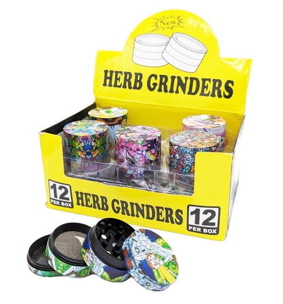BRAND 4 PIECE GRINDERS 40MM IN A MIXED COLOR - 12CT