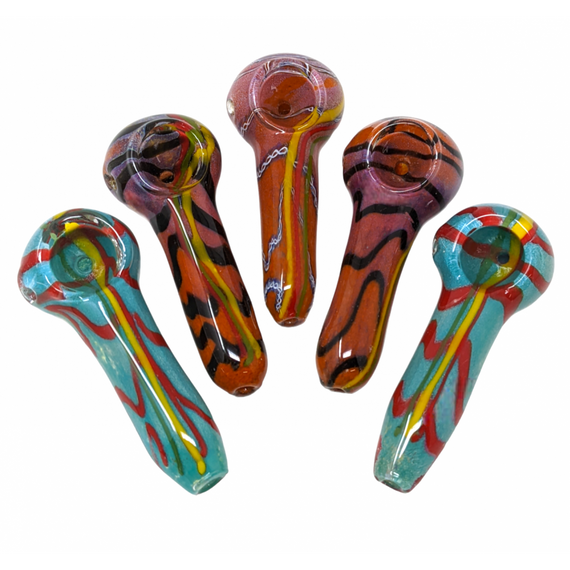 ASSORTED FRIT RIBBON SWIRL HANDPIPES 3.5" PACK OF 5 [HP120]