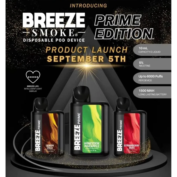 BREEZE PRIME 10ML 6000 PUFF DISPOSABLE - 5CT