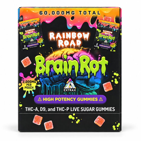 EXTRAX BRAIN ROT LIVE SUGAR GUMMIES THC-A, D9, THC-P - 2CT - 2,000MG PER POUCH - DISPLAY OF 30