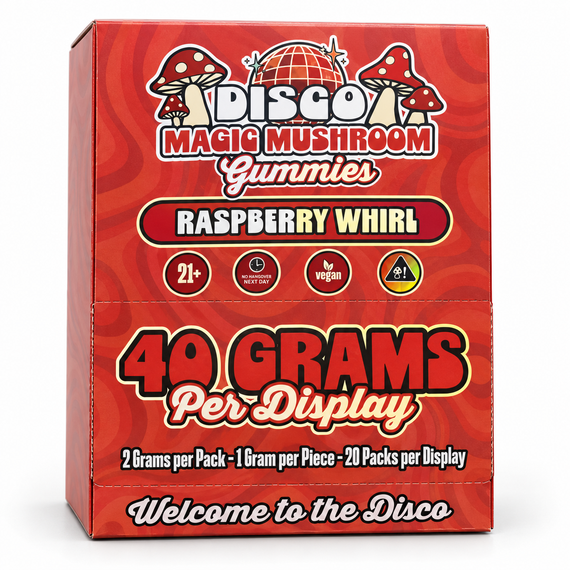 DISCO MAGIC MUSHROOM GUMMIES - 2G PER PACK - 40 GRAMS TOTAL - DISPLAY OF 20