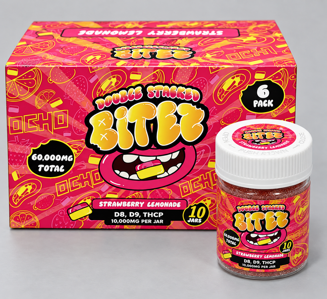 BITEZ DOUBLE STACKED D8 + D9 + THCP GUMMIES 10,000MG PER JAR – 6-PACK DISPLAY